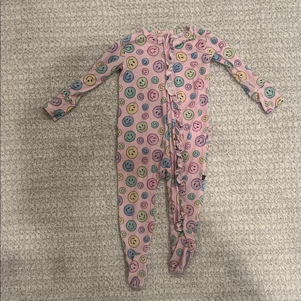 LEV baby Girl Pink Smiley Face Footed Pajamas Bamboo 6-9M